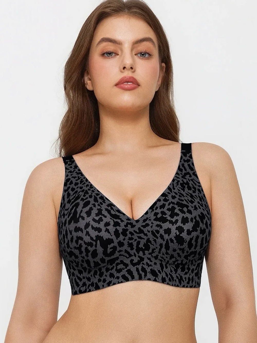 Seamless Wireless Jelly Leopard Contour Minimizer Support Bra